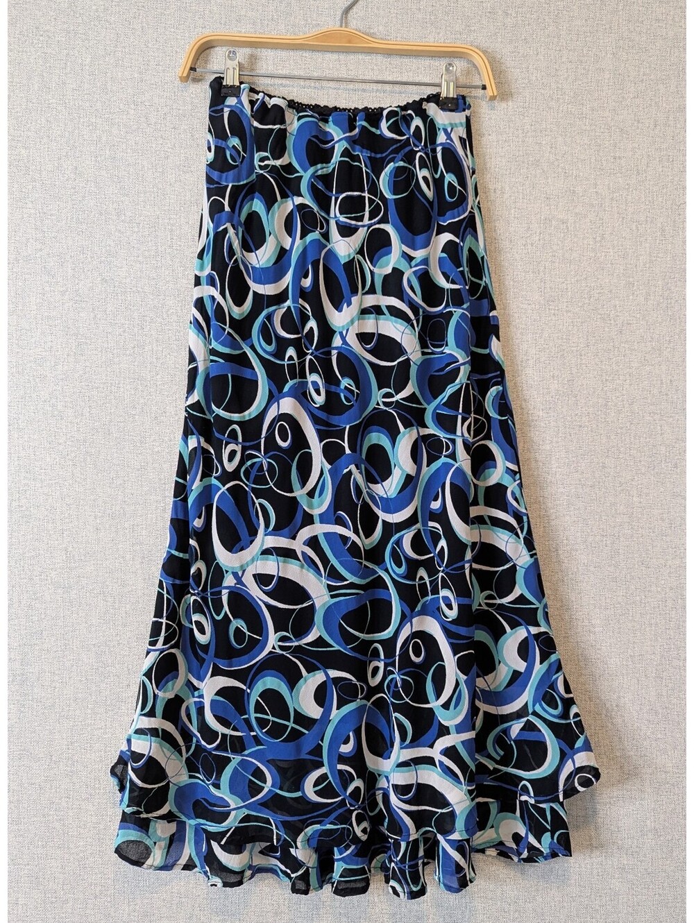 Vintage y2k abstract circle print flounce midi skirt
